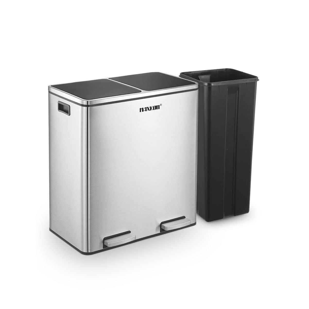 60L Stainless Steel Rubbish Bin with Foot Pedal Dual Compartment Recycle Trash Bin Dustbin for Kitchen Home Office Sliver - Sliver-60L Foot