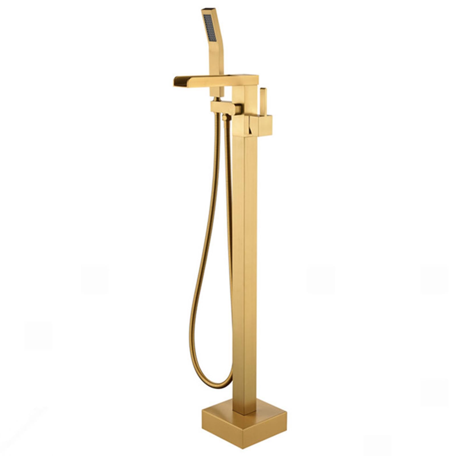 Robinet baignoire sur pied cascade laiton brossé doré avec fixation sol stable