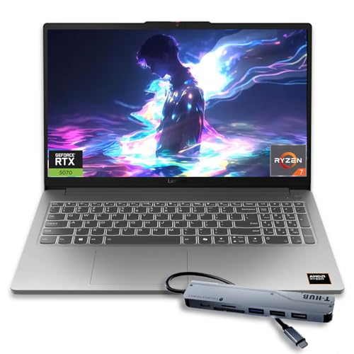 Image of Lenovo LOQ Gaming Laptop, 15.6 inch FHD 144Hz Display, Ryzen 7 7735HS, GeForce RTX 4050, 32GB DDR5 RAM, 512GB SSD, Wi-Fi 6, Bundle with Thunderobot 7 in-1 USB-C Hub, Win11 Home, Grey