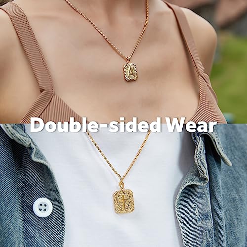 ASUWISH Gold Initial Necklaces for Men and Women, 18K Gold Plated Letter A-Z Cross Pendant with Adjustable Rope Chain, Letter Necklace for Women and Men3
