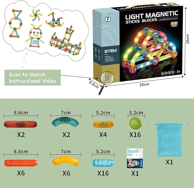 Image of 52PCs Constructions Building Blocks Set Toys for Kids 3+| LED 3D Lights Sticks & Balls Steam Toy Playset for Boys and Girls Birthday Gifts for Children Decor | Education Items Fun Activity Toy