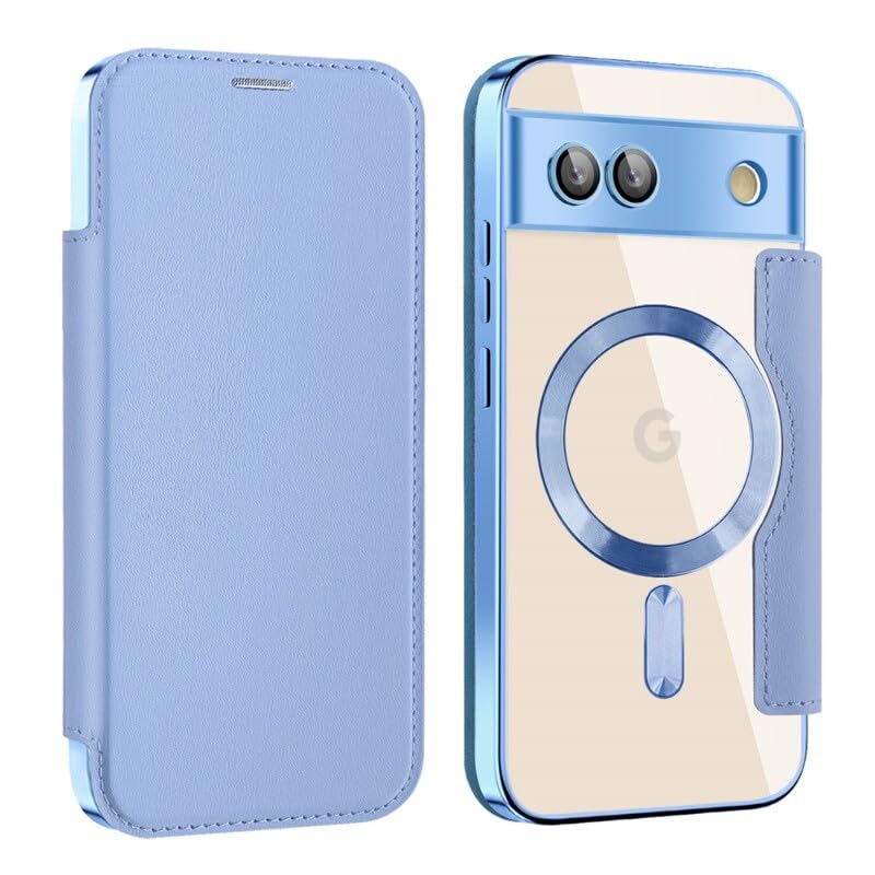 case For Google Pixel 9 (Color: Light Blue) Clear Leather Flip Hard Silicon Back Cover