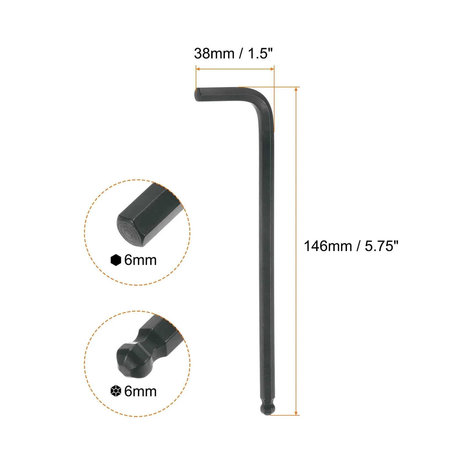 Genérico 2/4 Uds llave hexagonal con extremo de bola 1,5/2/2,5/3/4/5/6/8/10mm herramienta reparación llaves hexagonales brazo largo en forma L, Compatible for del hogar(8mm,2pcs)