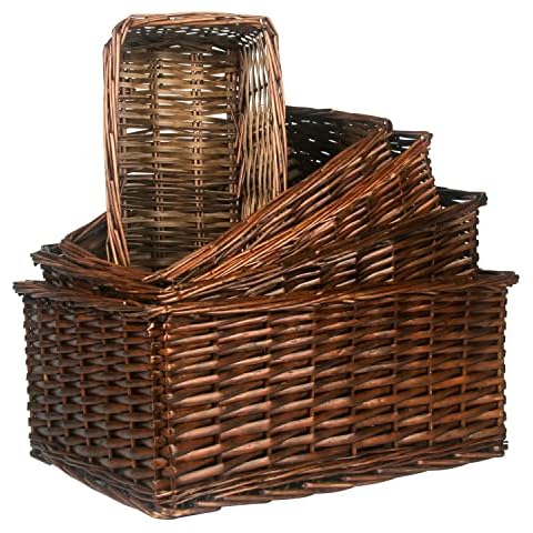 DUNCHATY Wicker Storage Bins, Handmade Wicker Baskets for Shelves Set of 5, Rectangular Organizing Baskets, Decorative Woven Basket Storage Bins for Home (5 Sizes, Brown) Cover