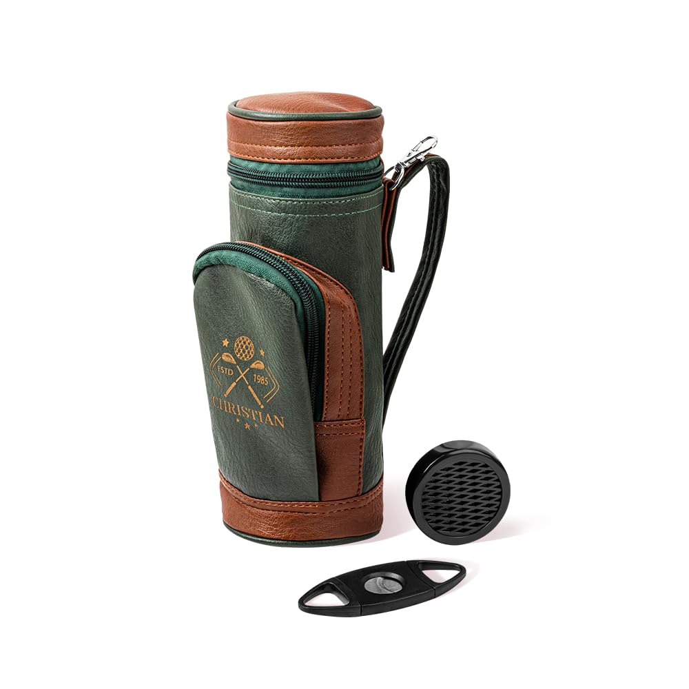 Personalized Golf Ball Bag, 12 Style Options Custom PU Leather Bag for Balls with Humidifier Set, Golf Accessories for Men