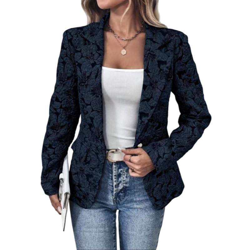LCDIUDIU Blazer Jacquard Floral para Mujer, Beige, Corte Entallado, Chaqueta De Traje Retro Un Solo Botón, Solapa con Muesca, Blazer Ligero Manga Larga, Informal, para Trabajo, Oficina, Fiesta, BOD