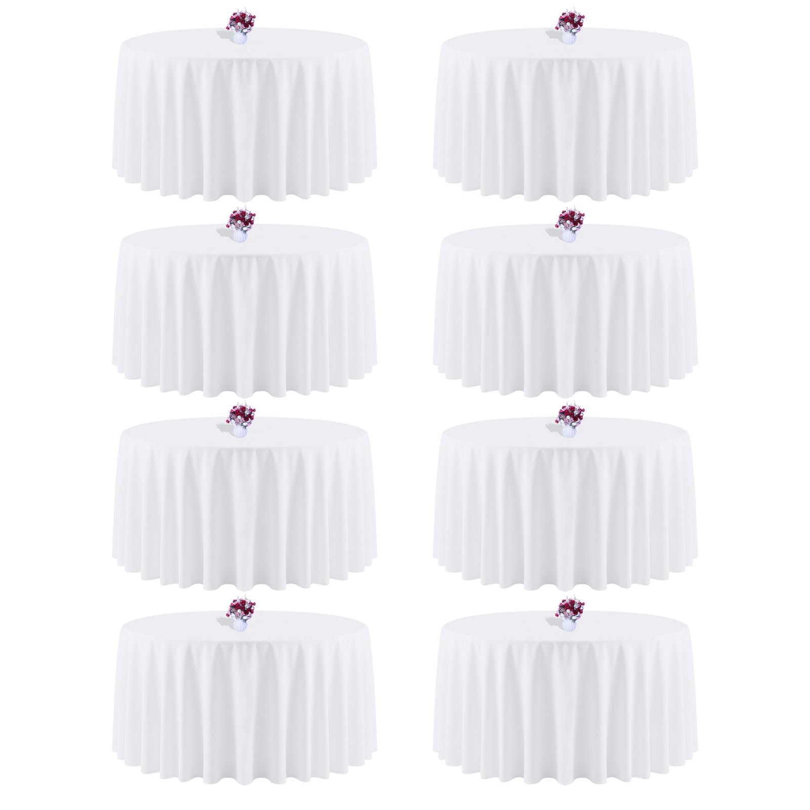 CKIKU 8-Pack White Round Tablecloth