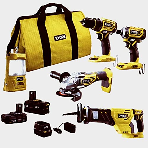 Ryobi ONE+ 18V Brushless Cordless 5-Tool Combo Kit with (1) 1.5 Ah Battery, (1) 4.0 Ah Battery, Charger, and Bag