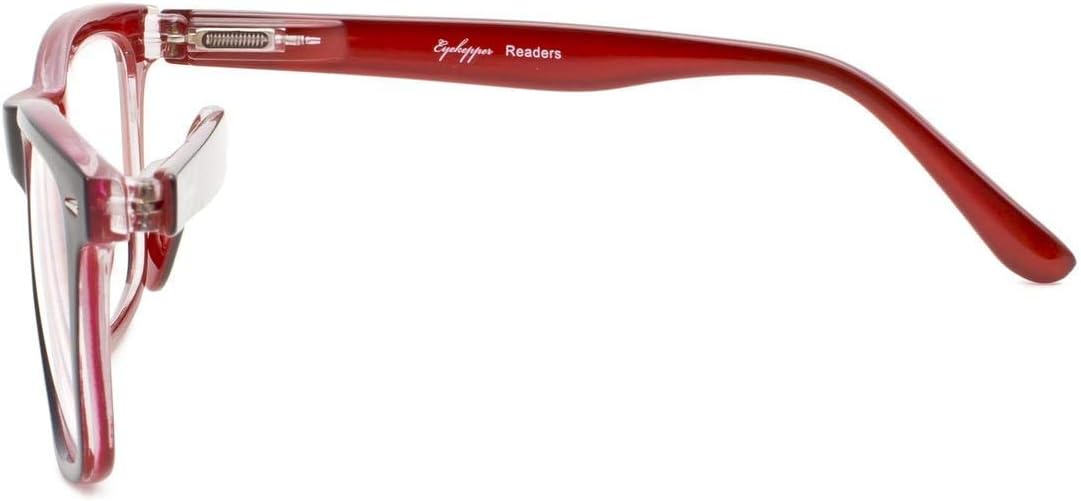 Eyekepper Design Reading Glasses Square Large Lenses Reader Eyeglasses for Women Reading Spring-Hinges Black-Red - Image 4