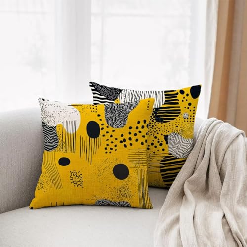 Housse de coussin 65x65cm jaune lin imperméable pour grand coussin canapé extérieur - 3