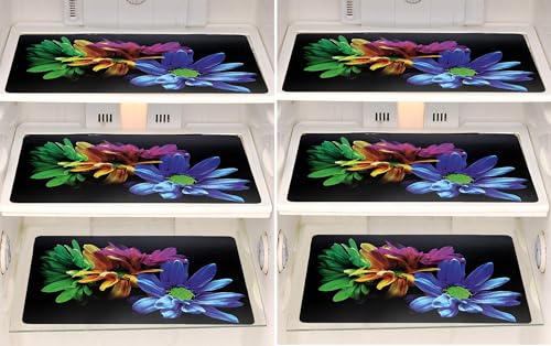 Image of Refrigerator Drawer Mat /Fridge Mat Set of 6 Piece (11.5 X 17.5 Inches) (Black Flower)