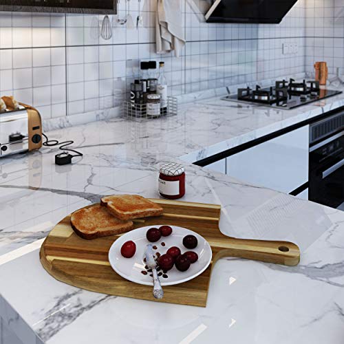 16\" Acacia Wood Pizza Peel, Serving Pan, Cheese and Charcuterie Boards | Pizza Paddle Board with Handle for Baking, Cutting Pizza, Bread, Fruit, Vegetables, Cheese Serving Board
