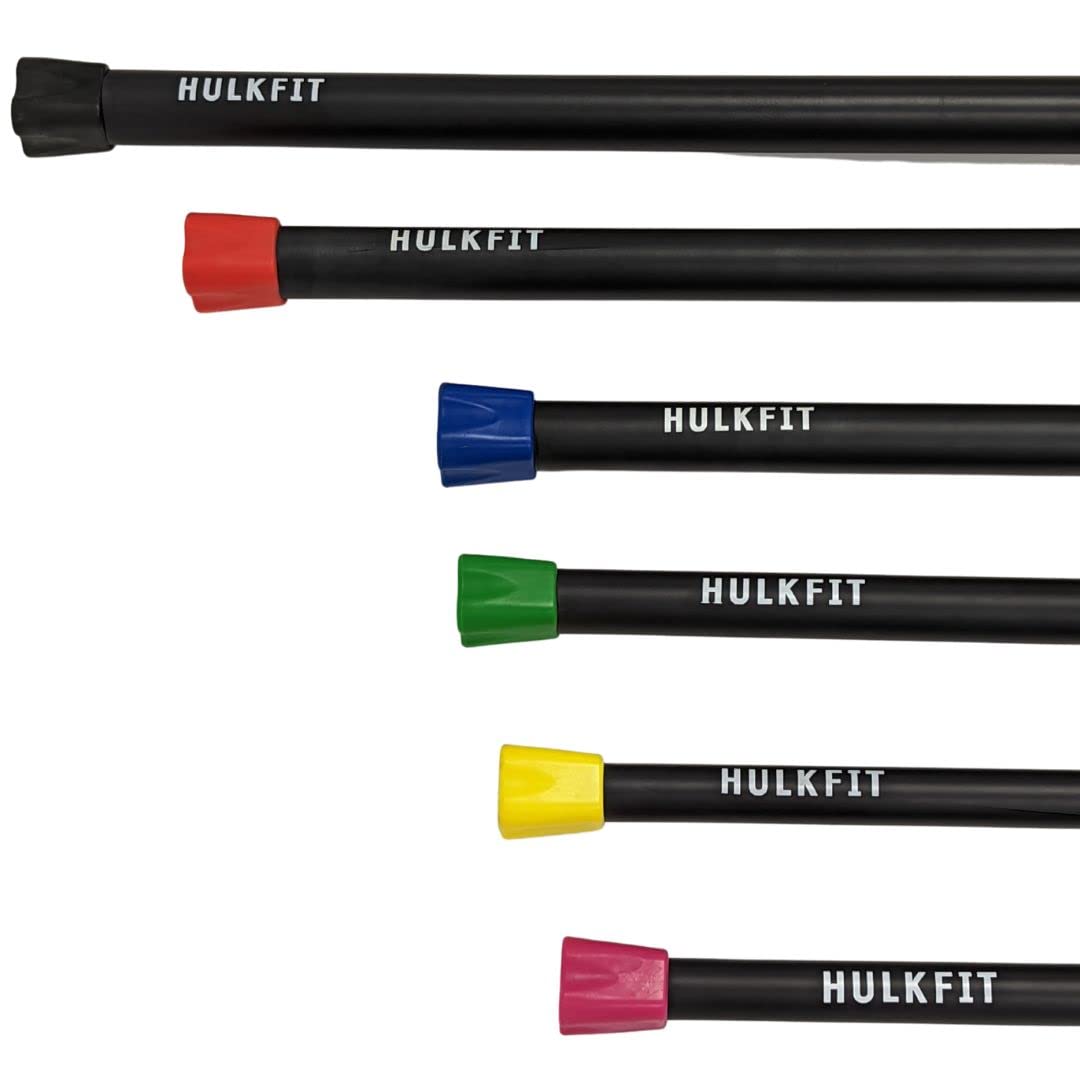 HulkFit Total Body Workout Weighted Exercise Bar Exercise Equipment for Mobility and Strength Training Squats, Lunges, Bench Press, and Deadlifts - Multiple Weights and Multicolor
