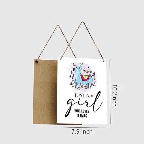 Miniatura 5 de Letrero de madera con texto en inglés "Girl Loves Llamas", decoración de pared para el hogar, casa de campo, placa colgante de madera, letrero