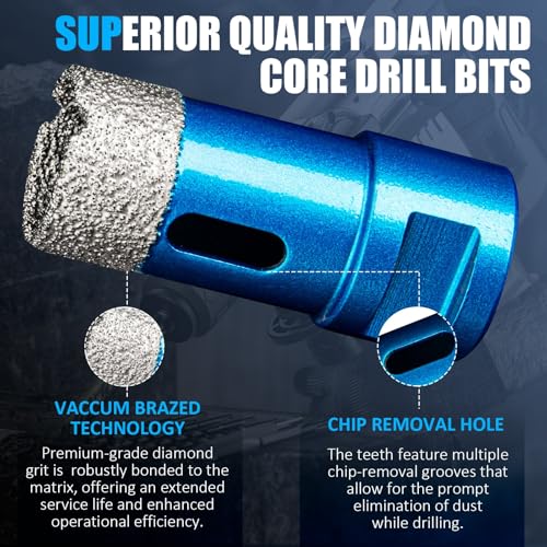 Image of Diamond Tile Hole Saw Kit - 14 PCS Set Including 6 /6 /8 /20 /25 /35 /50 /75 /100mm Drill Bits, 20mm Finger Bit, 50mm Beveling Chamfer Bit, and 5 inch Diamond Blades for Tile, Ceramic, Porcelain, and Marble