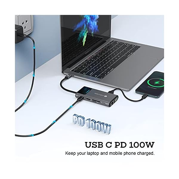 NOVOO USB C Hub Dual Display Docking Station 9-in-1 mit HDMI 4K, VGA, 3 USB 3.0,Typ C 100W PD,Gigabit Ethernet, SD/TF… – Bild 5