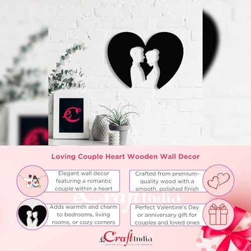 Image of eCraftIndia Loving Couple Heart Wooden Wall Decor for Living Room Bedroom|Home Wall Decor Item Wall Art for Home Decor Valentine Gift for Girlfriend Boyfriend Husband Wife Her Him Valentine Decoration