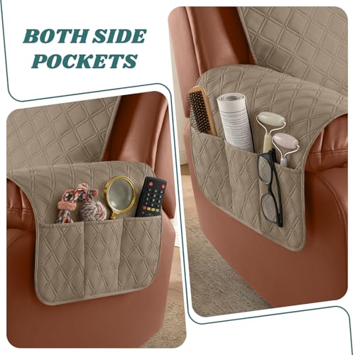 Image of Ruaozz Waterproof Recliner Loveseat Cover with Console, Non-Slip Couch Cover Pet Cover for Double Recliner Split Sofa Cover with Elastic Straps for Kids, Dogs, Pets (Pale Beown, 2 Seater)