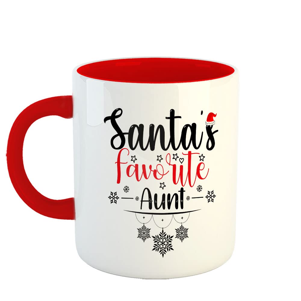 YaaNaaPrinted Christmas Coffee Mug, Christmas Gifts - Santas Favorite Aunt, Secret Santa Gifts, Gifts for Sister, Women, Friends, Brother, R3577-RD