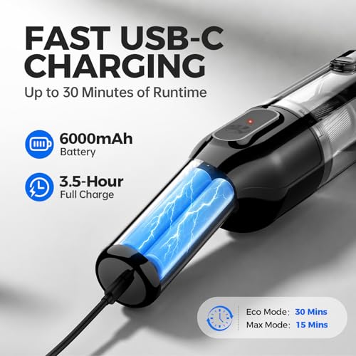 Image of dormzie Handheld Vacuum Cordless, Car Vacuum with 19000Pa Powerful Suction,1.3 lbs Lightweight, Type-C Charge, Multiple Accessories for Car Home Office Pet