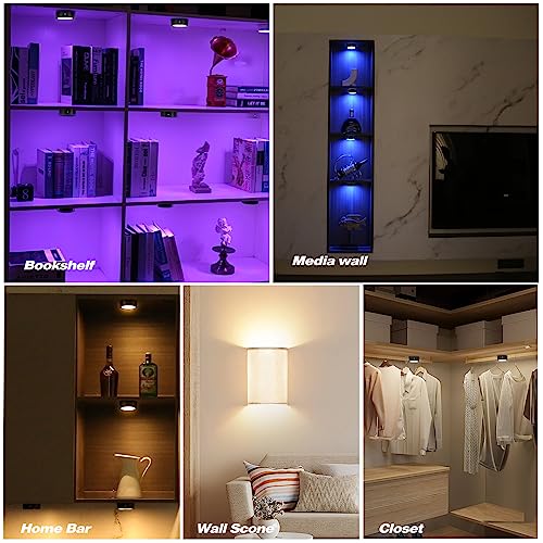 Image of Puck Lights with Remote Timer, Under Cabinet Kitchen Lights Battery Operated LED Lights, Stick on Shelf Lights Wireless Counter Lights, RGB Color Changing Display Lights, 4 Pack Black