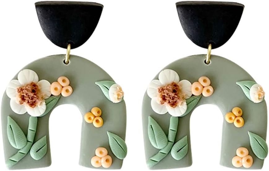 Handmade Polymer Clay Flower Dangle Earrings - Boho Rainbow Drop Earrings for Women, Lightweight Statement Jewelry