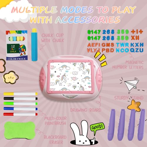 MAYESAR Magnetic Drawing Board for Toddlers 1-3, Double-Sided Toddler Art Easel with Magnetic Letters and Numbers, Chalkboard Learning Toy Gift for 1-3 Year Old Girls, Pink - Image 6