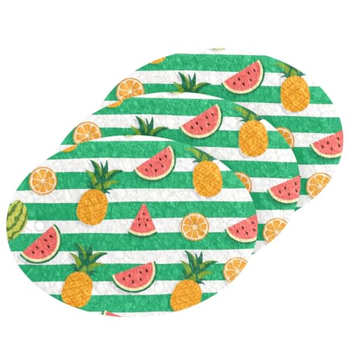 Esponjas absorbentes de frutas de verano a rayas verdes y blancas, borrador mágico, esponjas de limpieza antiarañazos para uso doméstico, resistentes a manchas y olores (3 unidades)