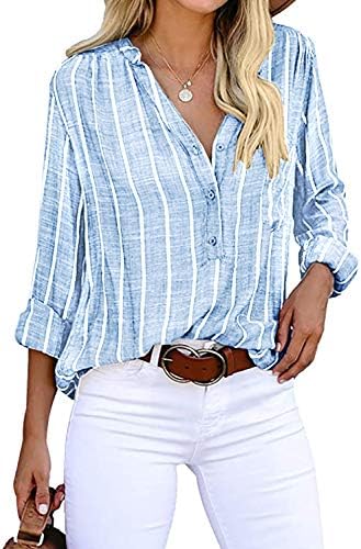 Cindeyar Bluse Damen Langarm Streifen Oberteile Casual Langarmshirt Tops Lose Baumwolle Tunika Hemd