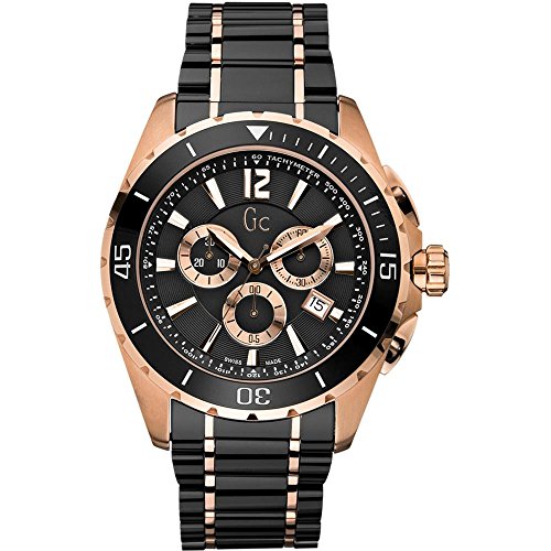 GC Men's 45mm Two Tone Ceramic Band Steel Case Quartz Analog Watch X76004G2S