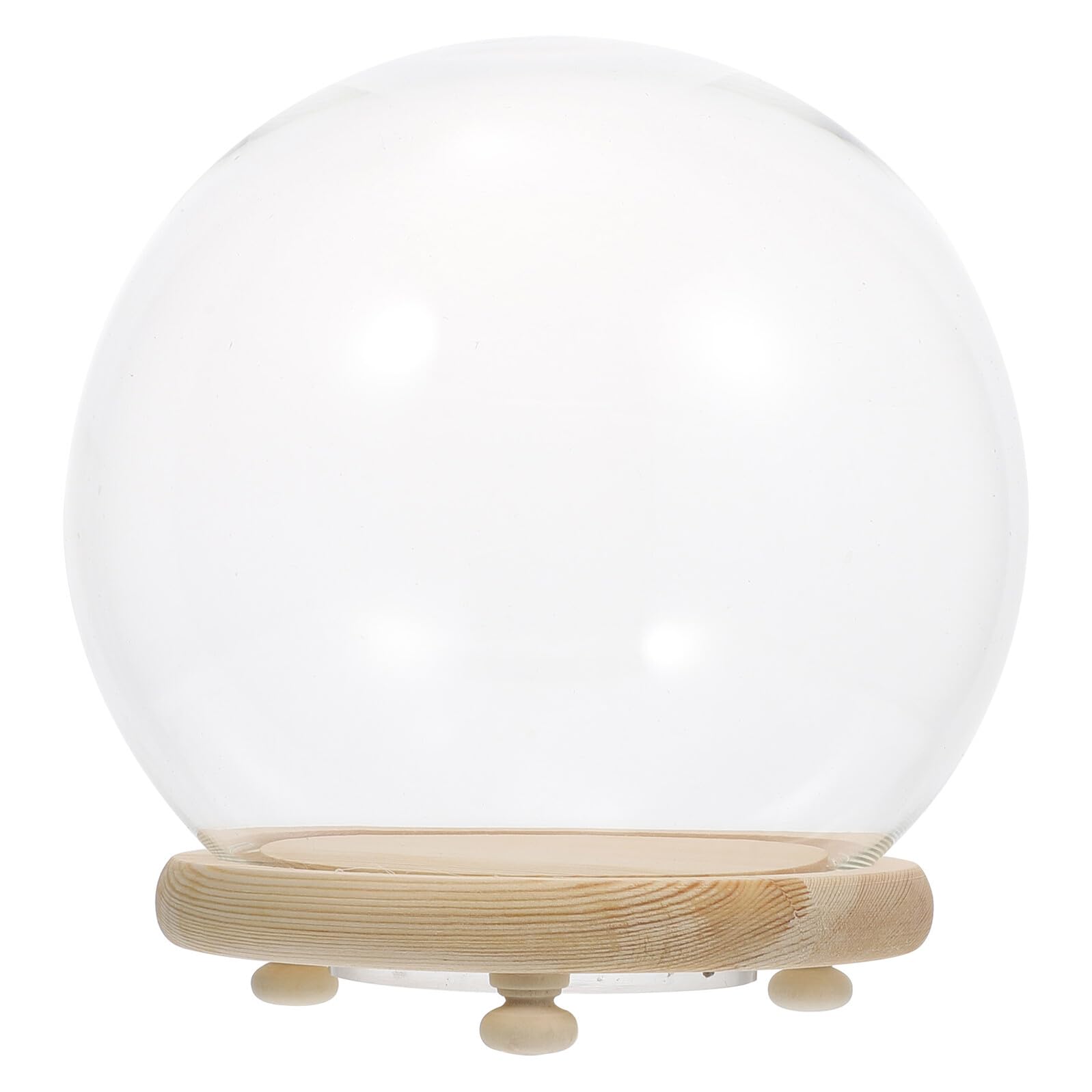 Cloche en verre micro-paysage transparente anti-poussière dôme bois 18 cm