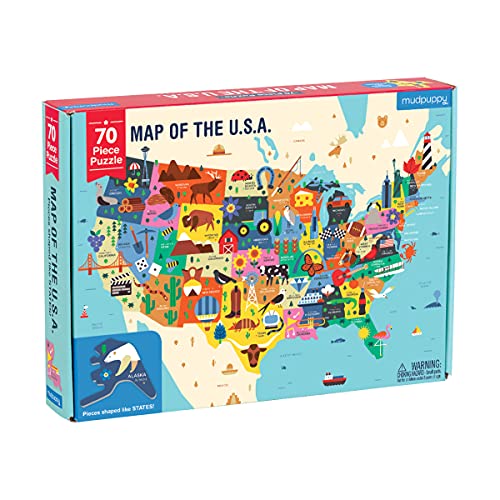 Mudpuppy Map of the United States of America Puzzle, 70 Pieces, 23”x16.5", Ideal for Kids Age 5+, Learn all 50 States by Name & Capital, Double-Sided Geography Puzzle with Pieces Shaped like the State #1