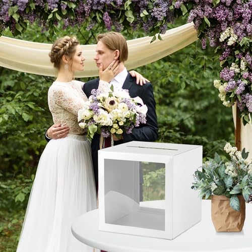 Image of Hxezoc White Card Box with Slot 7.9 inch Wedding Favors Card Box Receiving Money Envelope Holder for Reception, Wedding, Baby Showers, Retirement, Anniversary, Birthday Party, Graduation Decorations
