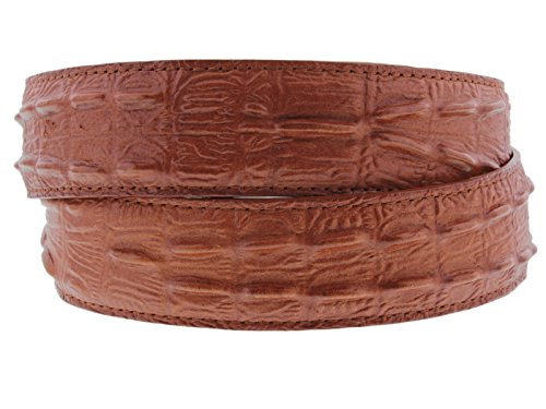 El Presidente Mens Cognac Cowboy Belt Crocodile Tail Print Leather Belt Silver Buckle2