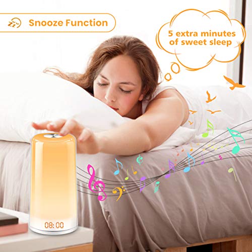 Elfeland Wake Up Light Alarm Clock Sunrise Simulation Digital LED Clock with 5 Natural Sounds & Snooze Function, 256 Color RGB Mode Night Light, Touch Control Dimmable Bedside Lamp for Bedrooms Gift