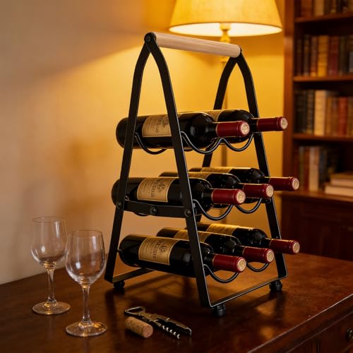 Casier à vin pliable support de table en fer et bois pour maison - 6