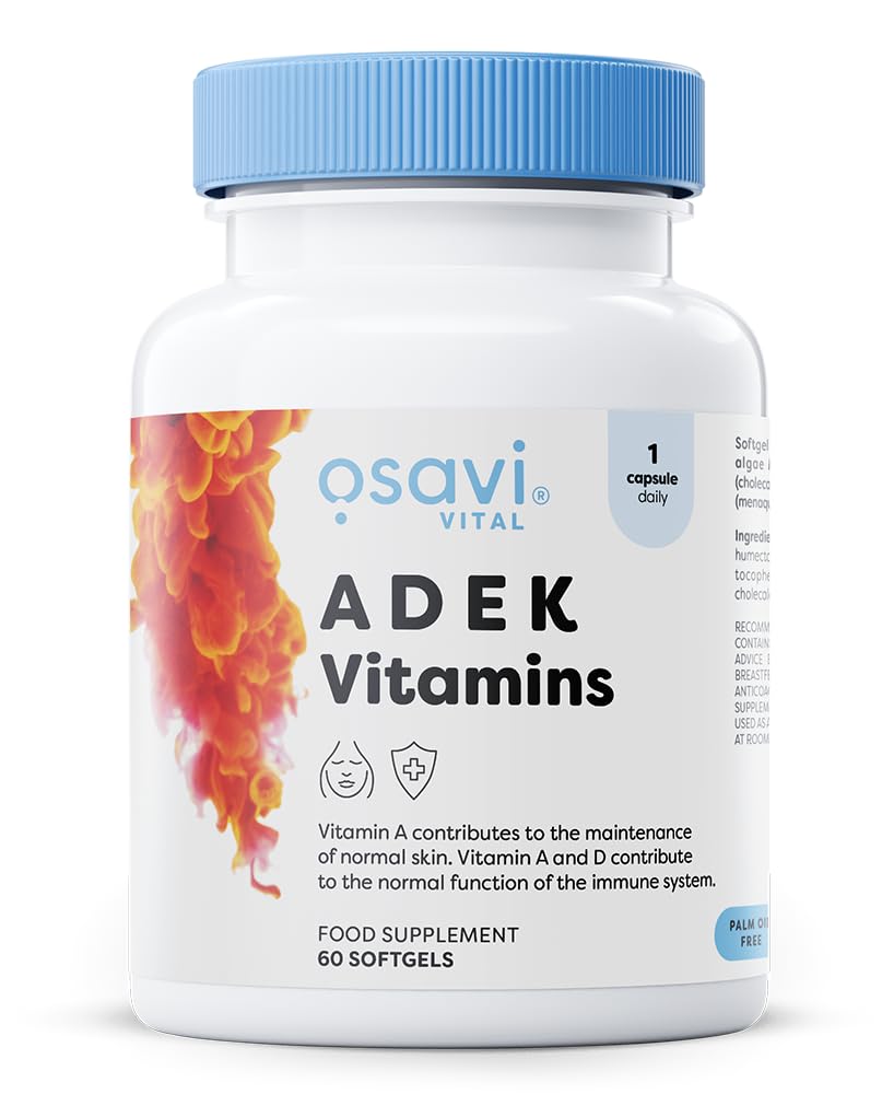 ADEK Vitamins – 60 Softgels | Supports Immunity, Bones & Skin | Natural Beta–Carotene, D3, E & K2 for Immune Defense, Strong Bones, Healthy Skin, Vision & Muscle Function