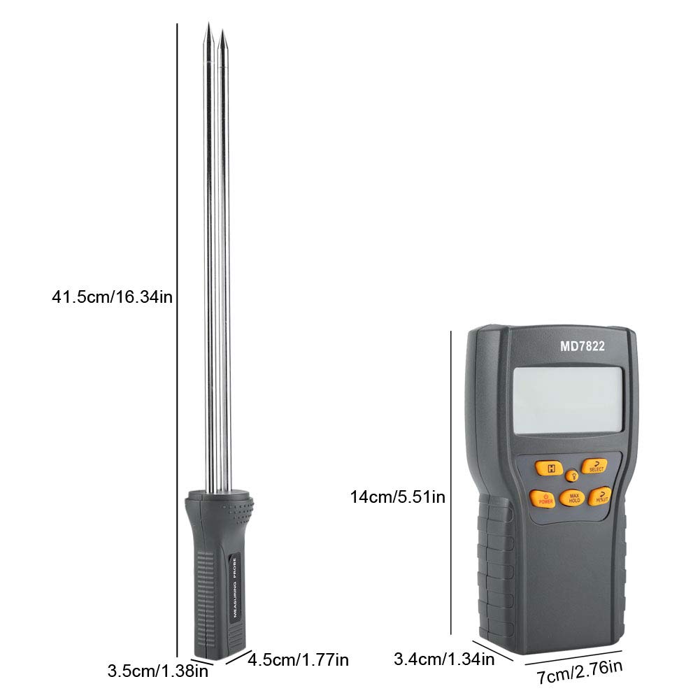Grain Meter Portable LCD Display Digital Accurate Humidity Tester with Measuring Probe for Wheat Corn Paddy Hygrometer