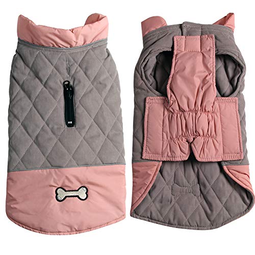 JoyDaog Hundemantel für kleine Hunde, wendbar, wasserdicht, warme Welpenjacke für den kalten Winter, Rosa und Grau, Größe XS