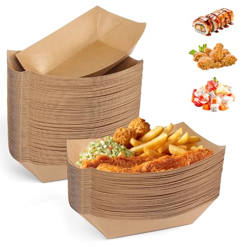 DUTIFUL 125 Stück Pommes Schalen Currywurst Schale Abbaubar Pommesschalen Fingerfood Schalen Pappschalen Kraftpapier Pappschüsseln für Pommes Frites Macarons Currywurst Salate