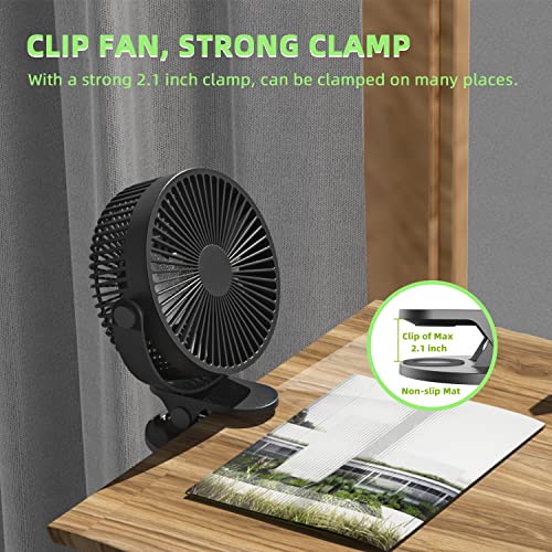 Ymumuda Desk Fan Clip On Fan, 3 Speeds Small Usb Fan, 6.5 Inch Rechargeable Portable Fan, Strong Airflow & 360°Rotation Adjustable, Powered By Usb, Sturdy Clamp For Office Desk - Black #TOP2