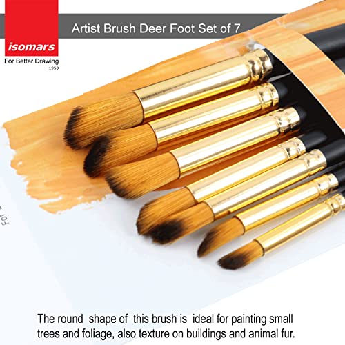 Image of Isomars Deer Foot Paint Brush Set - Set of 7 Artist Brushes for Acrylic, Watercolor, Oil & Texture Effects - Ideal for Fur, Foliage, Stippling & Dry Brush Techniques