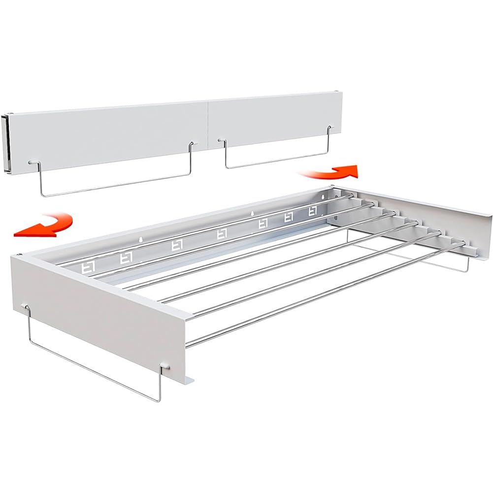 Étendoir mural extensible pliable portée 30 kg extensible 100 cm peu encombrant, design compact mince, blanc