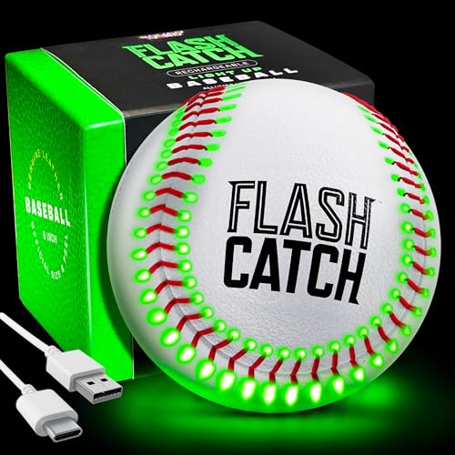 FlashCatch Rechargeable Light Up Baseball - Sports Gifts for Boys - Ball Accessories Gear Gift Ideas for Teenage Boy - Glow in Dark Balls - Cool Stuff for Teen Kids Age 8 9 10 11 12 13 14 Year