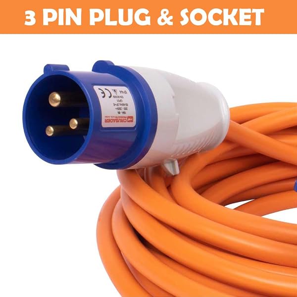 Gziztx 50M Extension Lead Cable - Heavy Duty 16 Amp 240V Camping Caravan Hook Up Cable - High Vis Orange - Ideal for Campervans & Motorhomes (50M) - 5