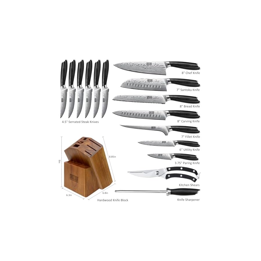HOSHANHO 16-Piece Knife Set with Block, Ultra Sharp High Carbon Powder Steel Knife Block Set, Chef Knife Set Professional Kitchen Knives Set with Sharpener and Pakkawood Handle