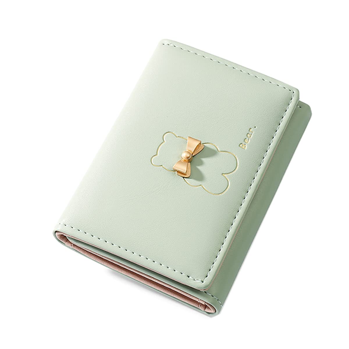 Photo 1 of ** DAMAGE** Small Wallets for Girls Cute Bear Print Wallet Small Tri-folded Wallet Cash Pocket Card Holder ID Window Purse for Women (Green)
