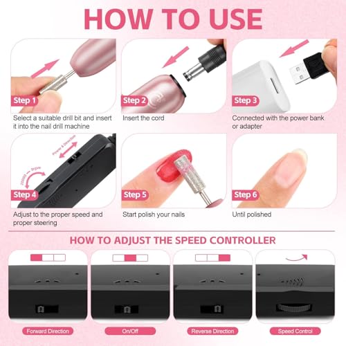 COSCELIA Elektrische Nagelfräser, 20000 u/min Verstellbare Geschwindigkei Professionell Elektrisch Nagelfeile für Gelnägel Pediküre Maniküre Set Nagelfeile für Gelnägel und Acrylnägel