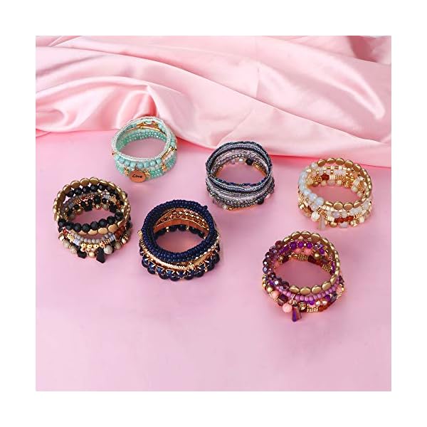 SAILIMUE 6 Sets Bohemian Stackable Bead Bracelets for Women Men Stretch Multilayered Bangles Bracelet Set Boho Multicolor Jewelry
