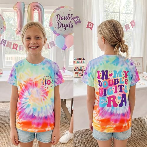 Image of IZYJOY in My Double Digits Era Shirts Girls 10th Birthday T-Shirts 10 Years Old Birthday Party Short Sleeve Summer Tee Tops